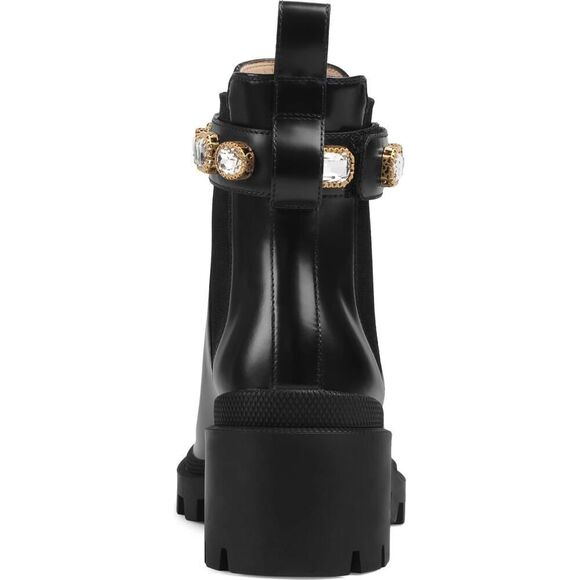 Gucci Trip Jewel Strap Bootie Leather Ankle Boots Black Gold 40.5 - Picture 4 of 5